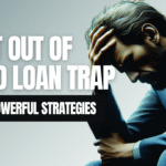 A stressed person surrounded by debt and paperwork, seeking ways to get out of bad loan trap.